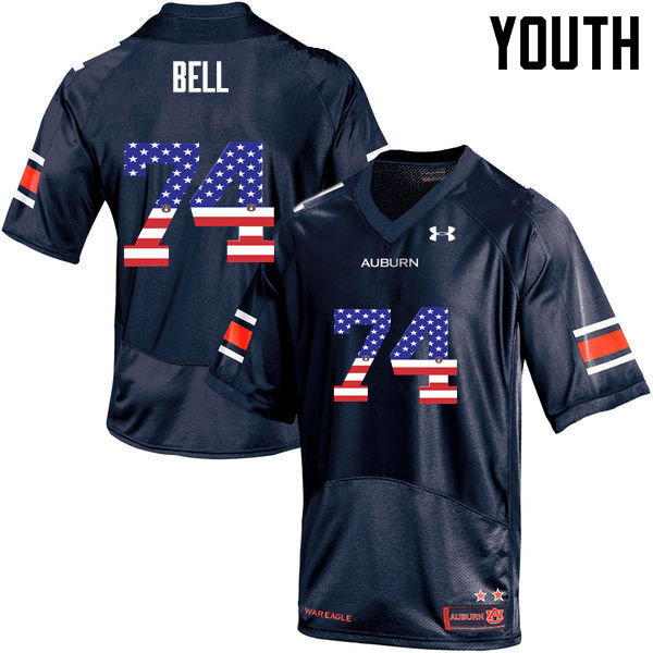 Auburn Tigers Youth Wilson Bell #74 Navy Under Armour Stitched College USA Flag Fashion NCAA Authentic Football Jersey WWU5574LG